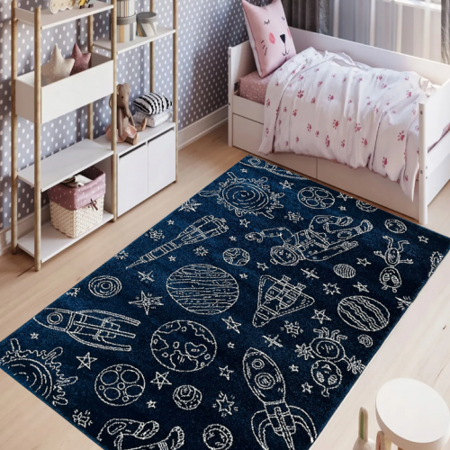 Mavi Uzay Figürlü Çocuk Odası Halısı 120x170