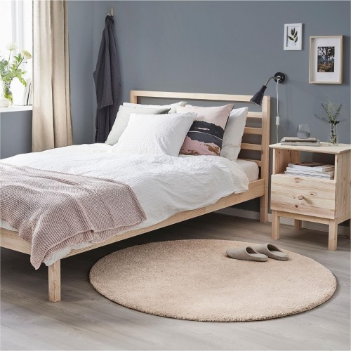 Krem Yumoş Dokulu Yuvarlak Dokuma Halı